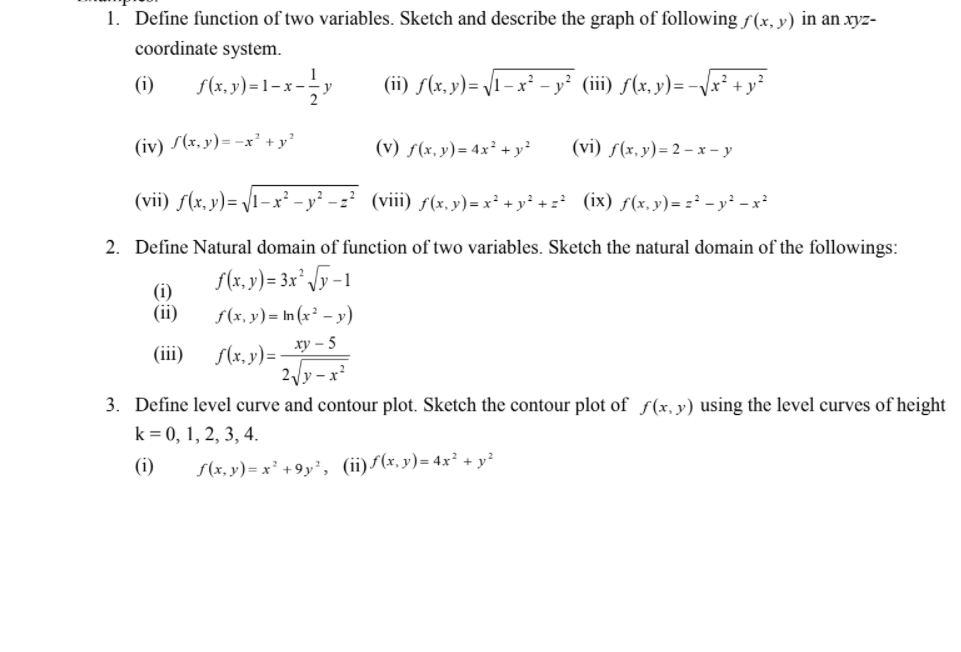 Solved 1. Define function of two variables. Sketch and | Chegg.com