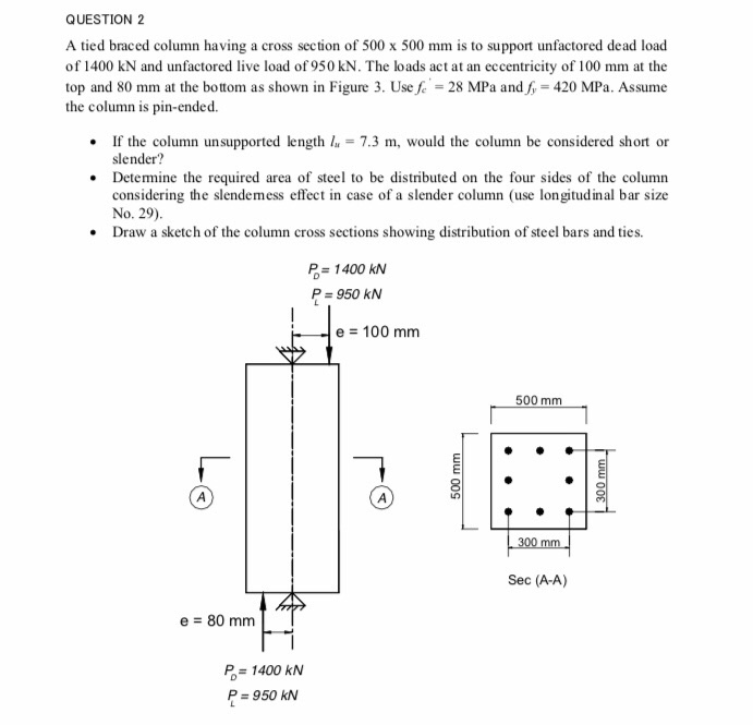 QUESTION 2 A tied braced column having a cross | Chegg.com