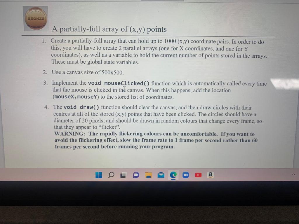Solved BRONZE A partially-full array of (x,y) points 1. | Chegg.com