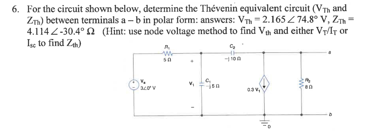 Solved For the circuit shown below, determine the Thévenin | Chegg.com