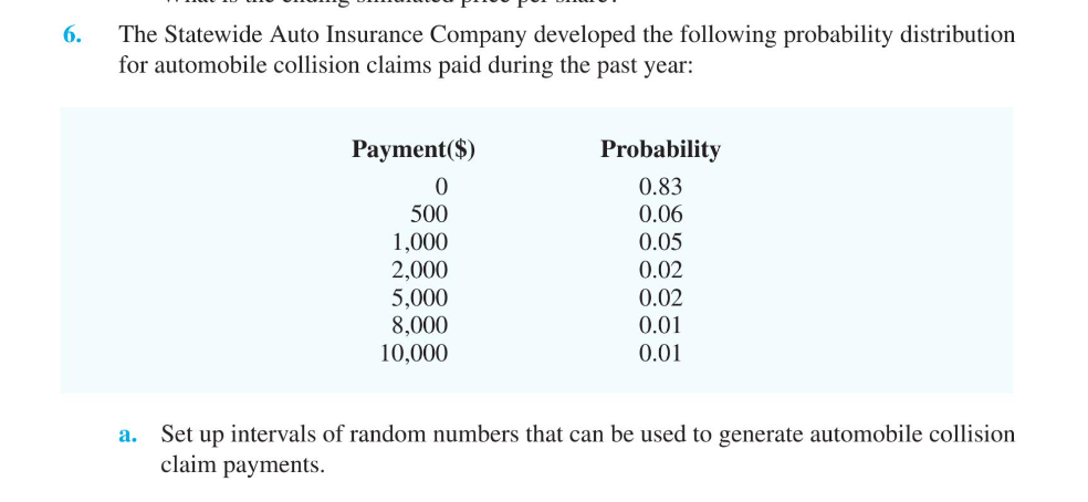 Solved 6. The Statewide Auto Insurance Company developed the | Chegg.com