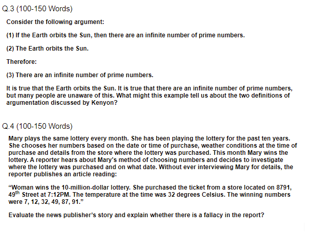 Q 3 100 150 Words Consider The Following Argument Chegg Com