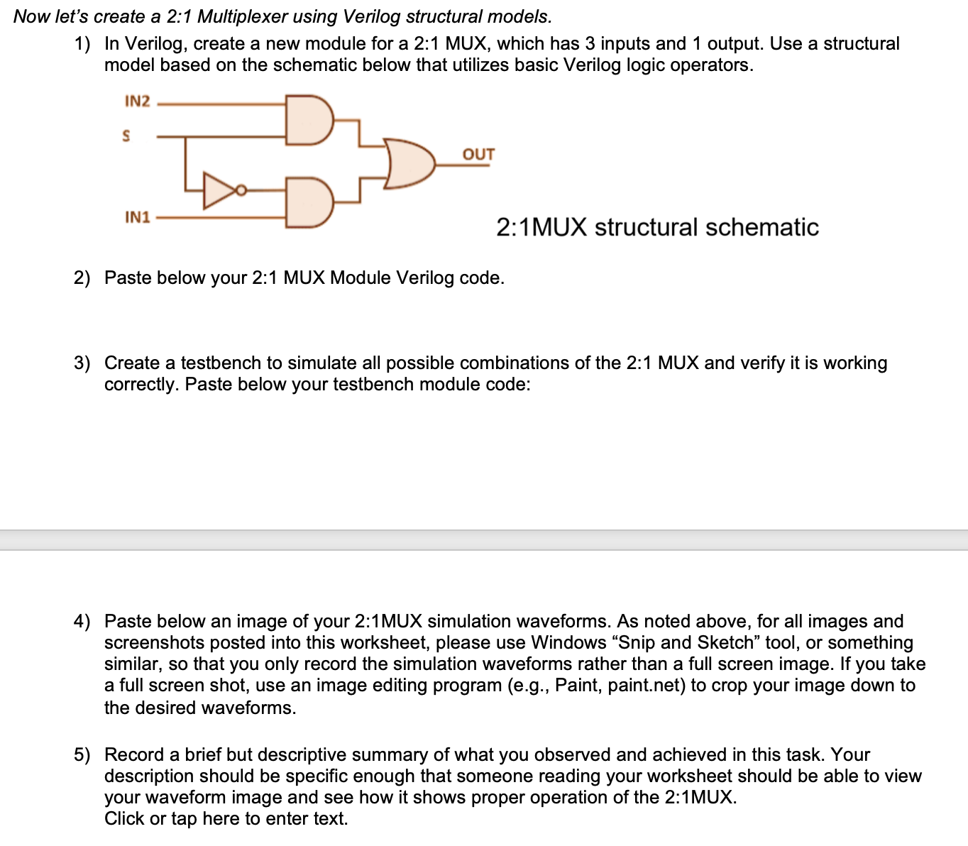Solved Now let's create a 2:1 ﻿Multiplexer using Verilog | Chegg.com