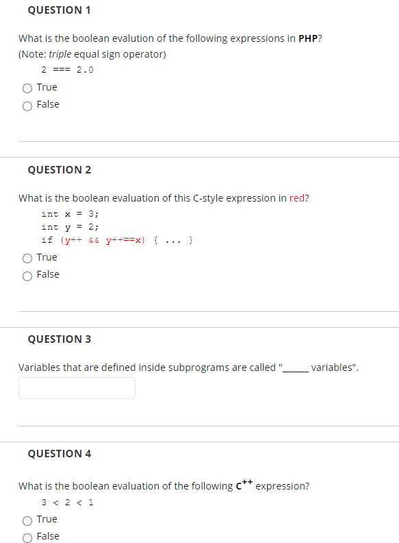 Solved QUESTION 1 What is the boolean evalution of the | Chegg.com