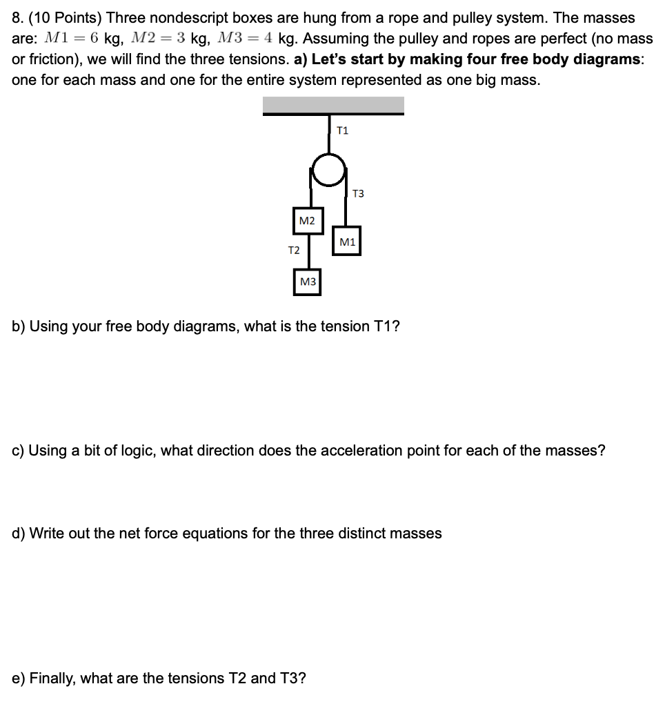 Solved 8. (10 Points) Three nondescript boxes are hung from | Chegg.com