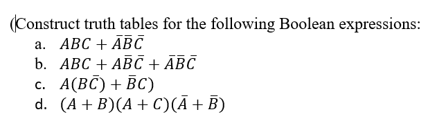 Solved (Construct Truth Tables For The Following Boolean | Chegg.com