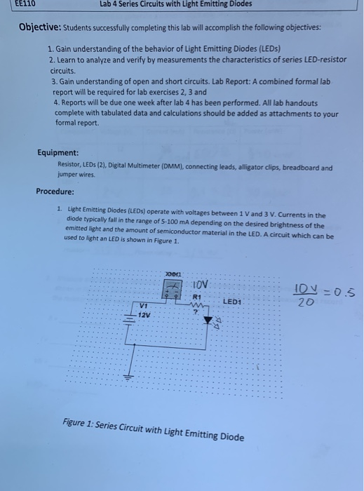 EE110 Lab 4 Series Circuits with Light Emitting | Chegg.com