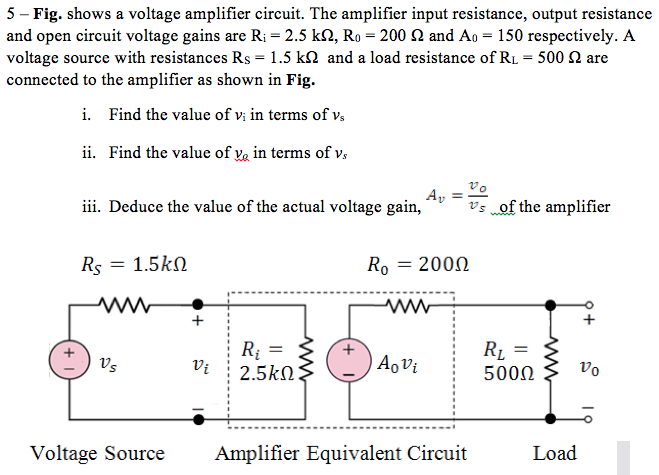 Solved 5 - Fig. Shows A Voltage Amplifier Circuit. The | Chegg.com