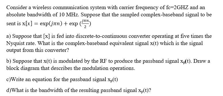 Solved Consider a wireless communication system with carrier | Chegg.com