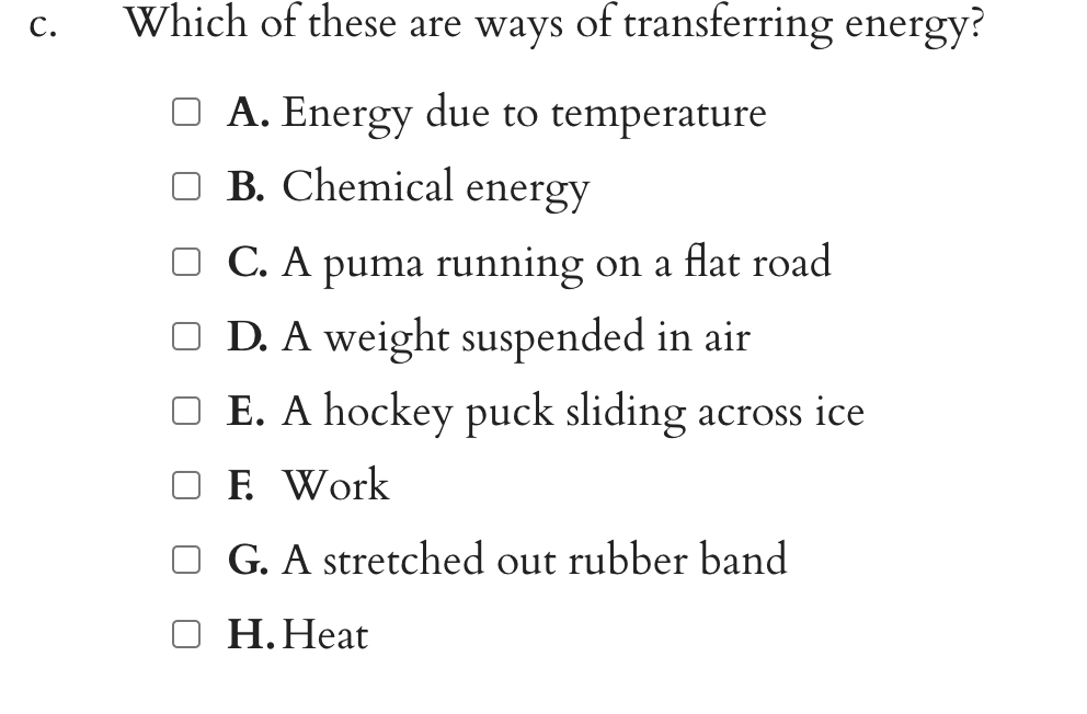 which of the following is a process of transferring energy
