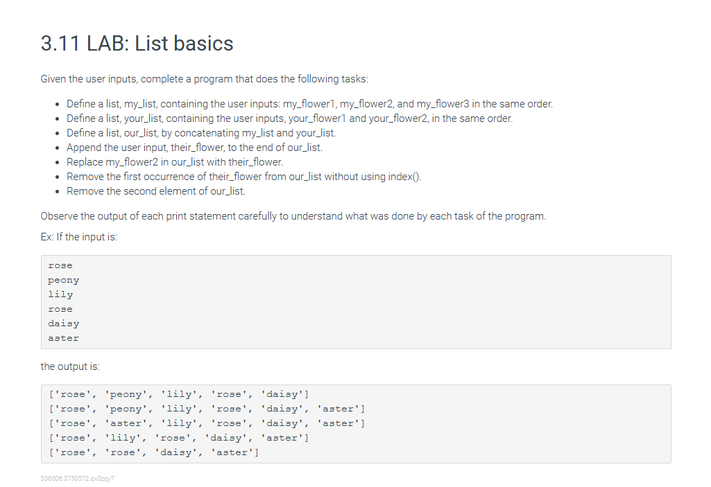 Solved Zy Books List Basics3.11 ﻿LAB: List BasicsGiven The | Chegg.com