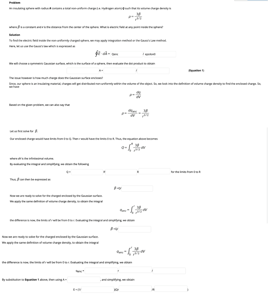 Solved Problem An insulating sphere with radius R contains a | Chegg.com