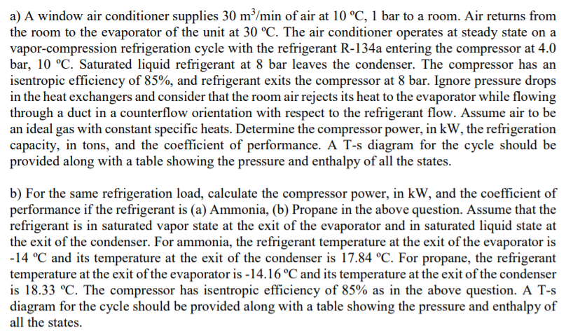 Solved a) A window air conditioner supplies 30 m²/min of air | Chegg.com