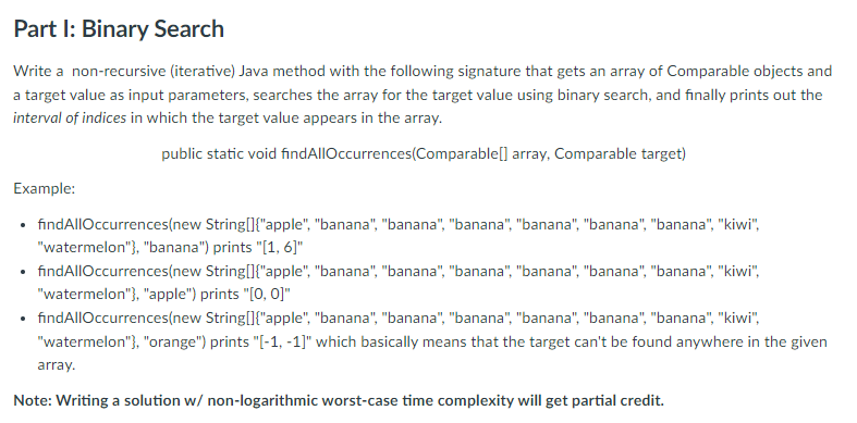 Solved Part I: Binary Search Write a non-recursive | Chegg.com