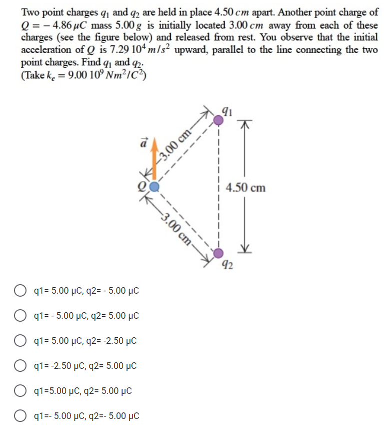 Solved Two point charges 91 and 92 are held in place 4.50 cm | Chegg.com
