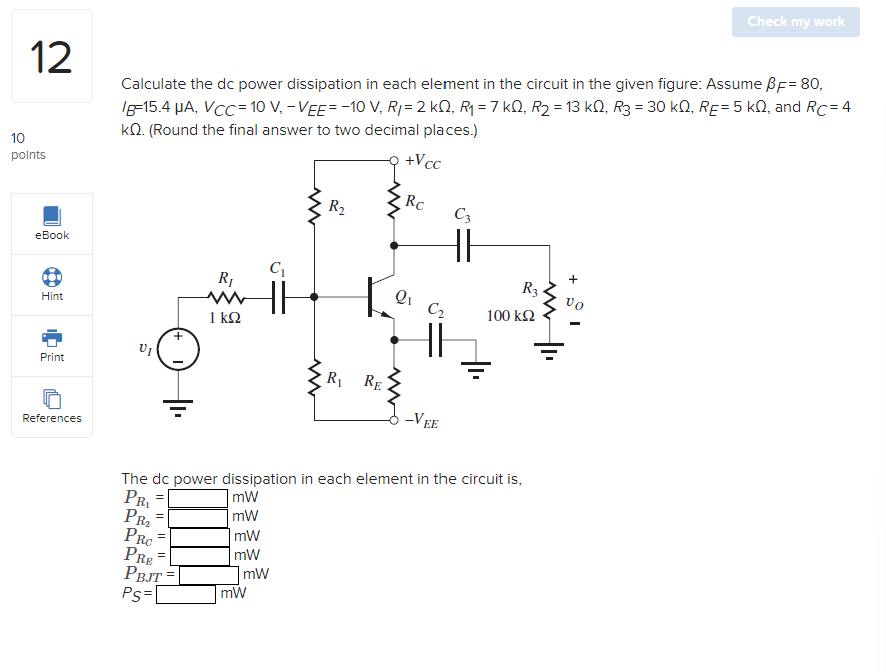 Solved Calculate The Dc Power Dissipation In Each Element In | Chegg.com