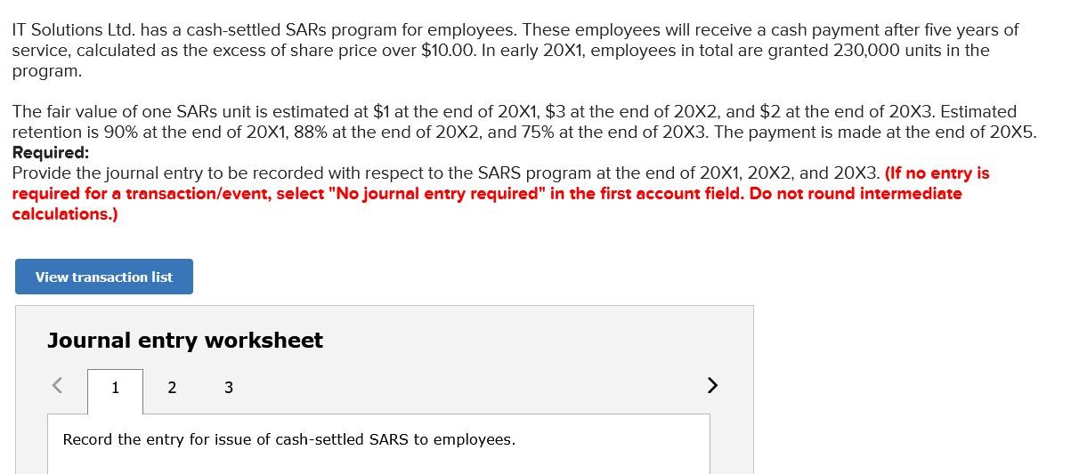 Solved IT Solutions Ltd. has a cash-settled SARS program for | Chegg.com