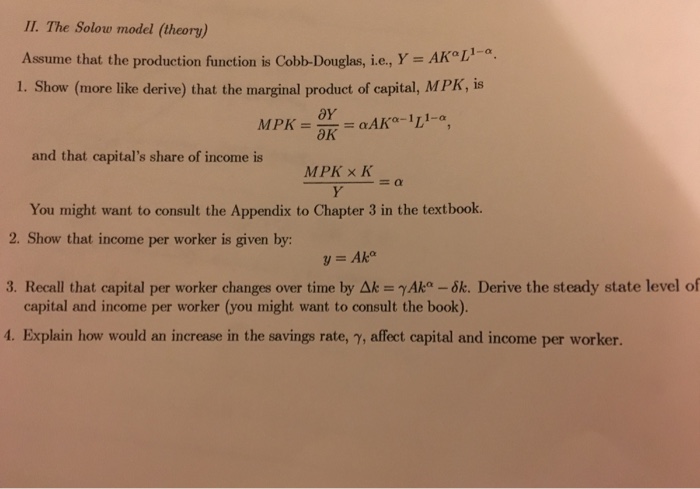 Solved The Solow model (theory) Assume that the production | Chegg.com