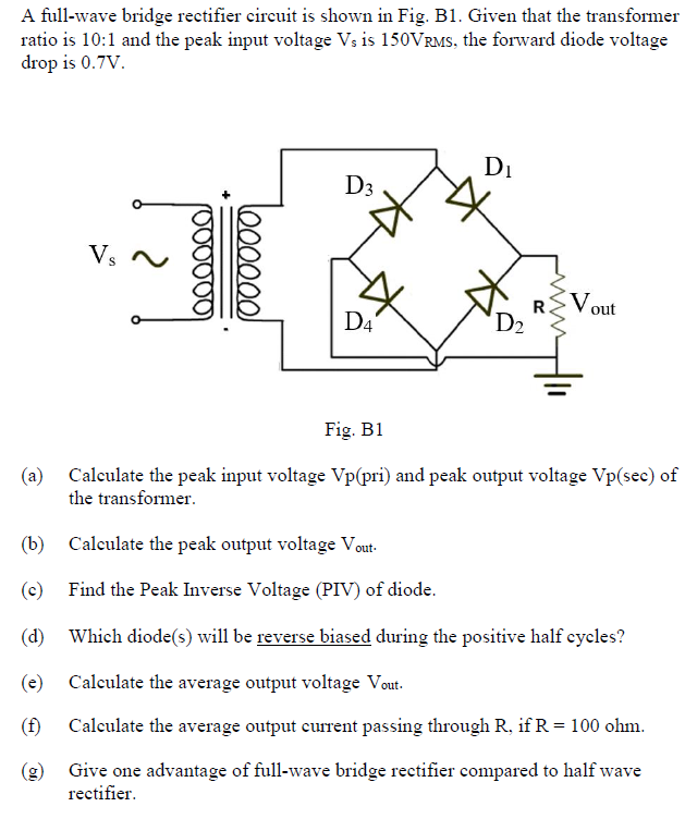 Solved A fullwave bridge rectifier circuit is shown in Fig.
