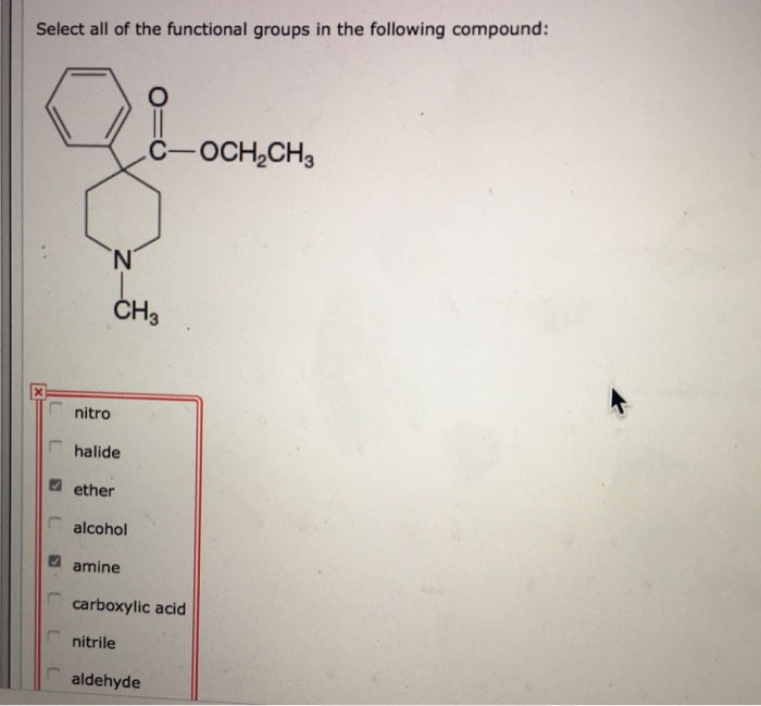 Solved Select all of the functional groups in the following | Chegg.com
