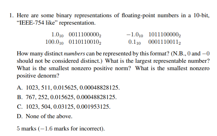 Solved 1. Here are some binary representations of | Chegg.com