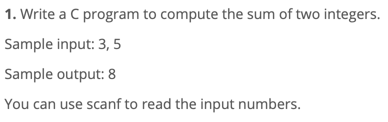 Solved 1. Write a C program to compute the sum of two | Chegg.com