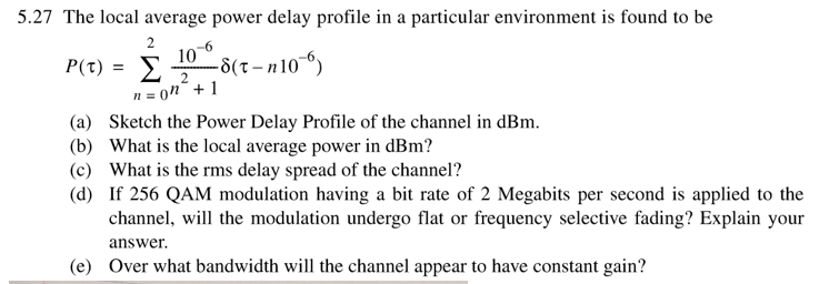 5.27 The Local Average Power Delay Profile In A | Chegg.com