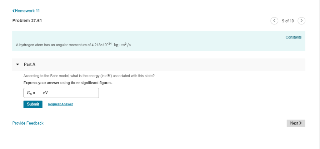 Solved Constants A hydrogen atom has an angular momentum of | Chegg.com