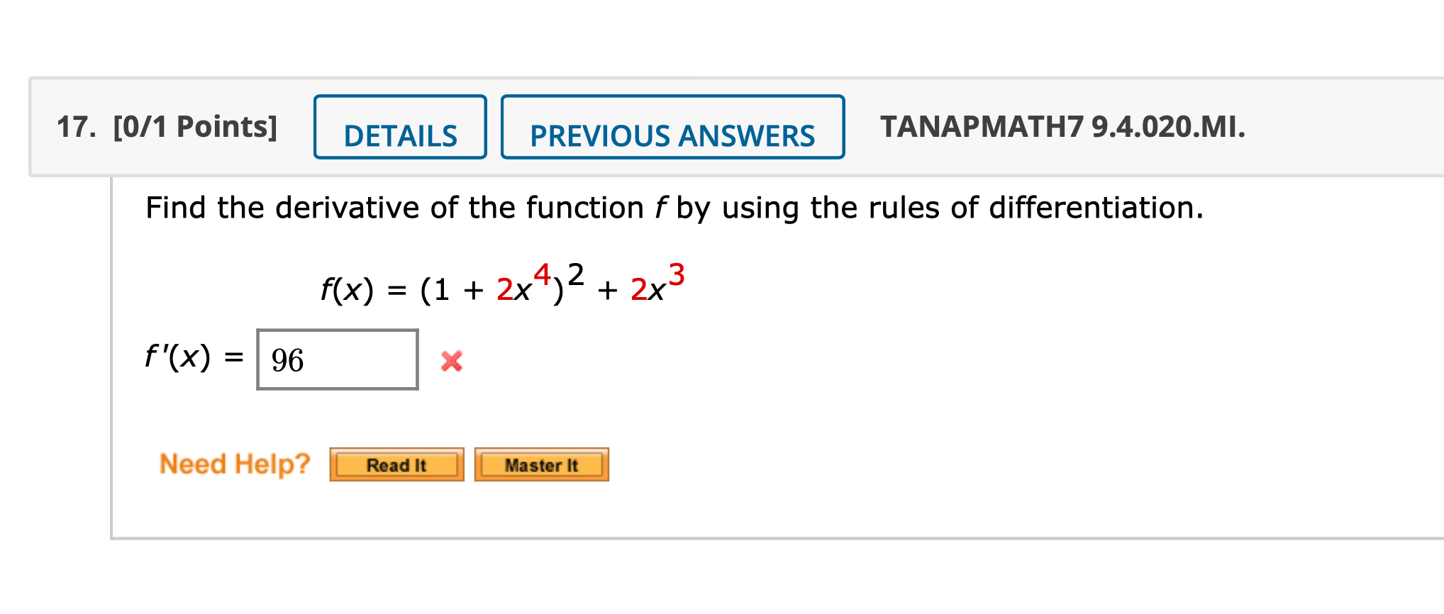 Solved Find the derivative of the function f by using the | Chegg.com