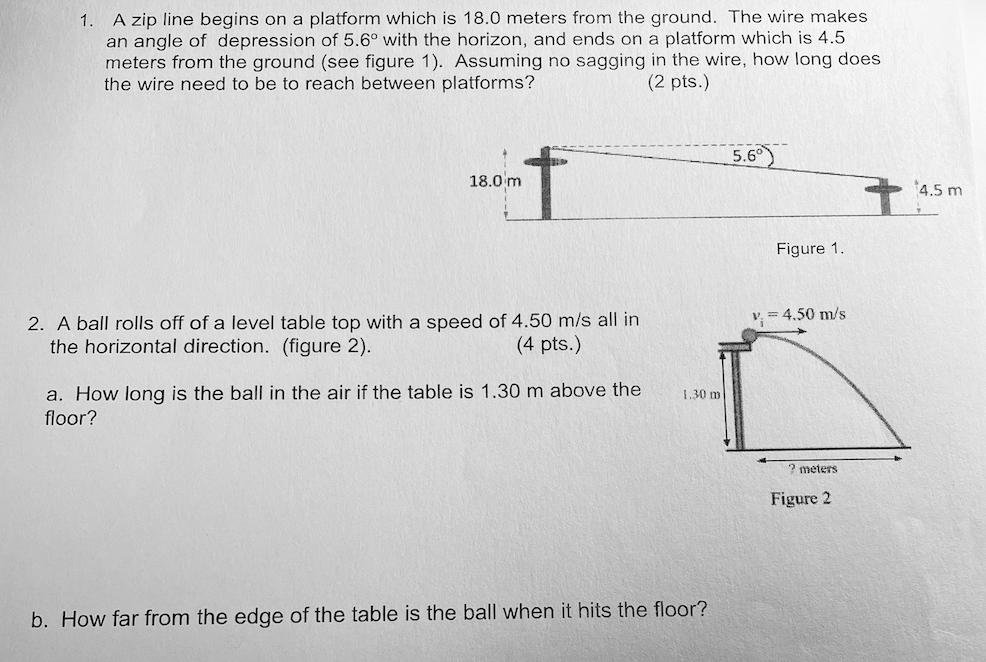 Solved 1. A zip line begins on a platform which is 18.0 | Chegg.com