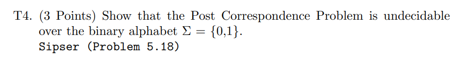Show that the Post Correspondence Problem is | Chegg.com