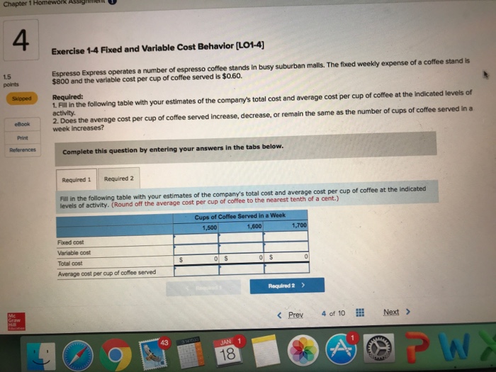 Solved Chapter 1 4 Exercise 14 Fixed and Variable Cost