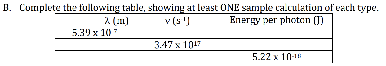 Solved B. Complete The Following Table, Showing At Least ONE | Chegg.com