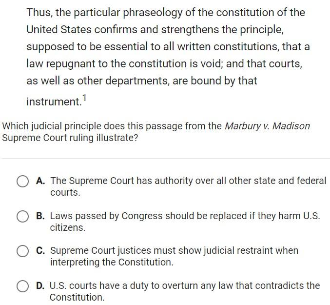 Ruling of clearance marbury v madison