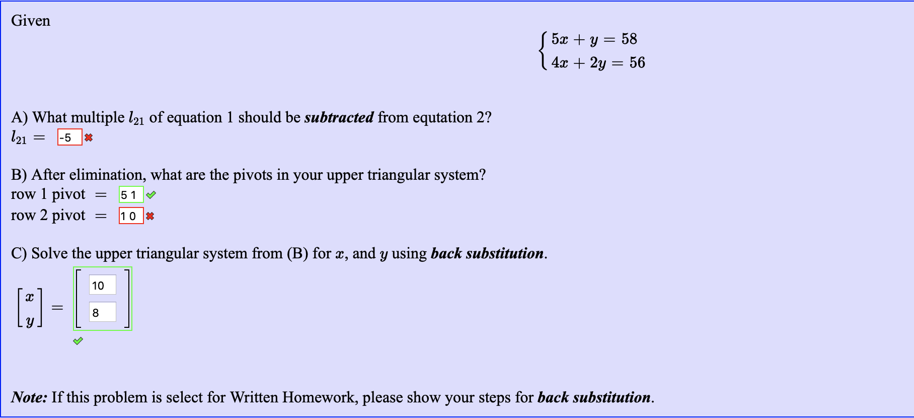 Solved Given S 5x Y 58 4x 2y 56 A What Multipl Chegg Com