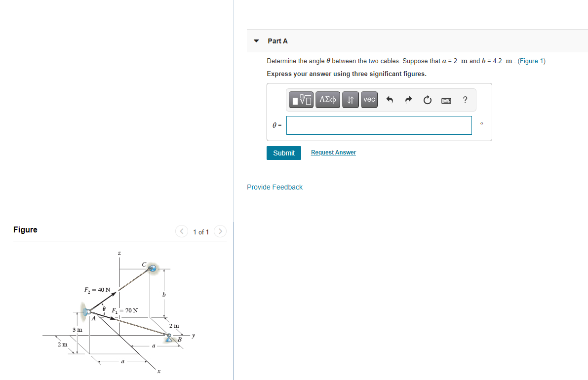 Solved Part A Determine the angle between the two cables. | Chegg.com