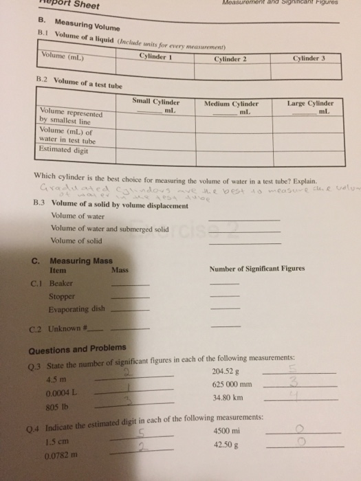 Solved 2119 L 15 Report Sheet Density And Specific Gravity | Chegg.com