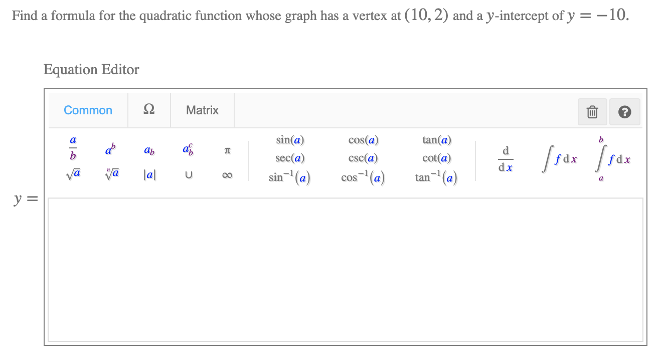 Solved Find A Formula For The Quadratic Function Whose Gr