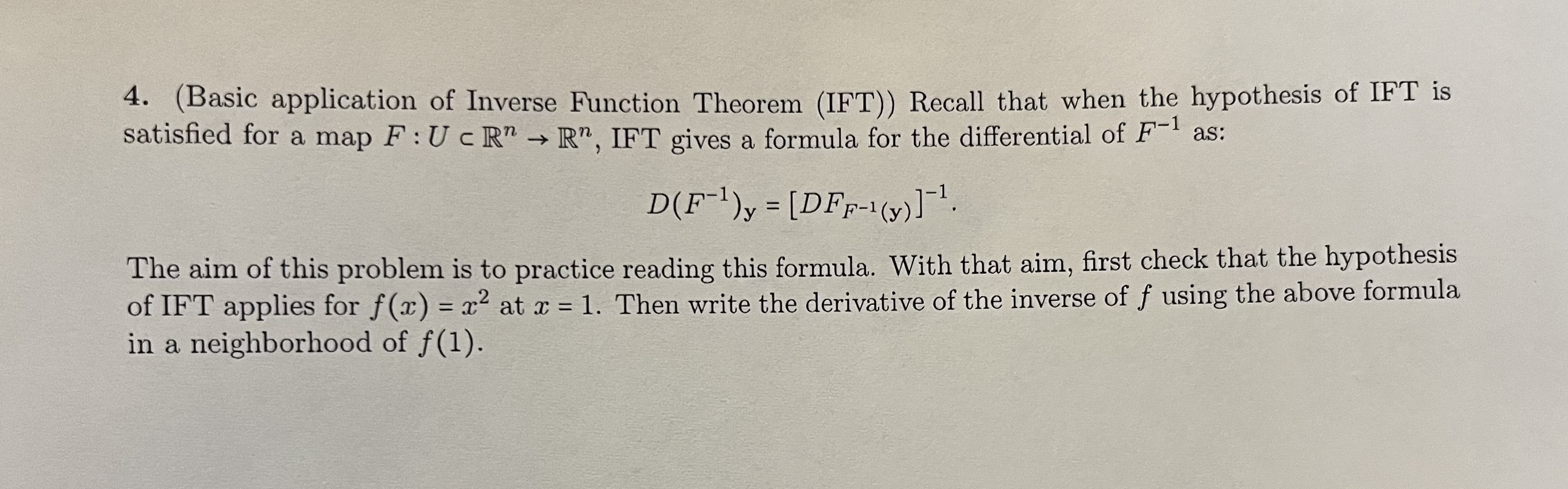 Solved (Basic application of Inverse Function Theorem (IFT)) | Chegg.com