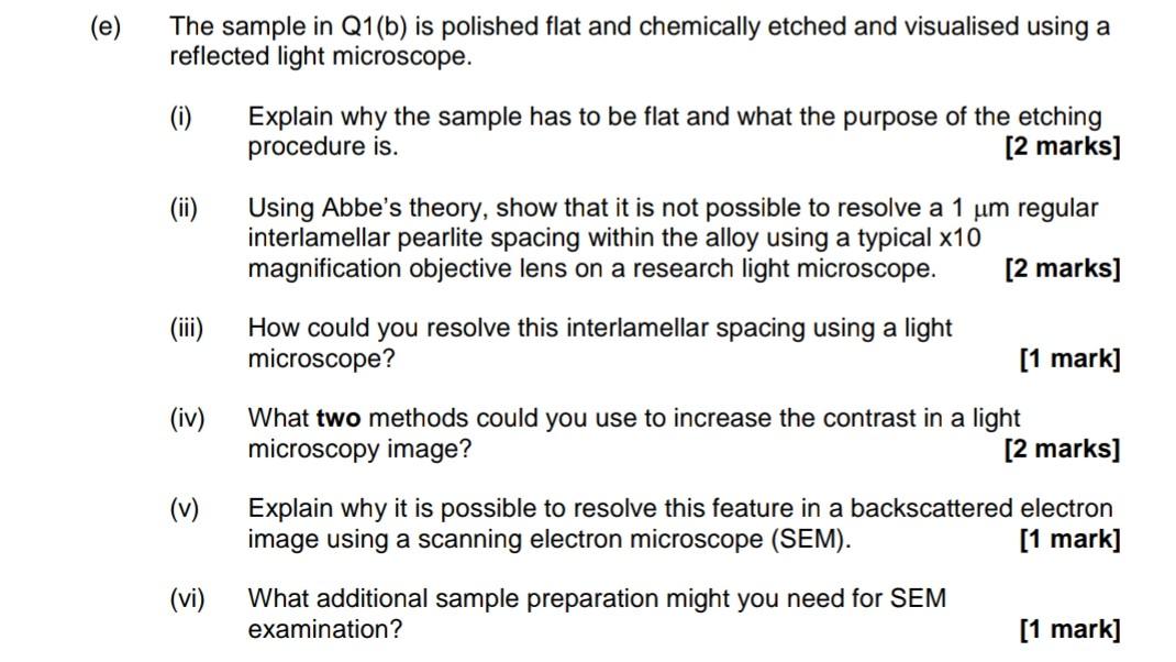 Solved (e) The Sample In Q1(b) Is Polished Flat And | Chegg.com