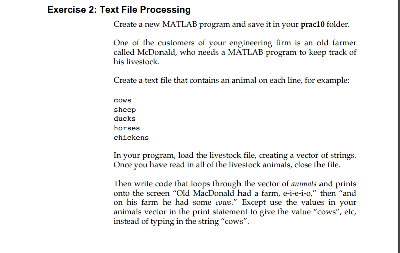 Exercise 2: Text File Processing Create a new MATLAB | Chegg.com