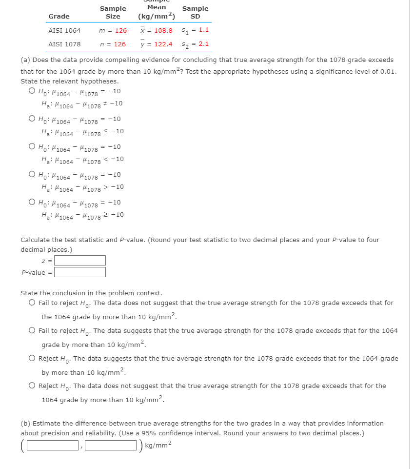 solved-sample-size-mean-kg-mm2-sample-sd-grade-aisi-1064-m-chegg