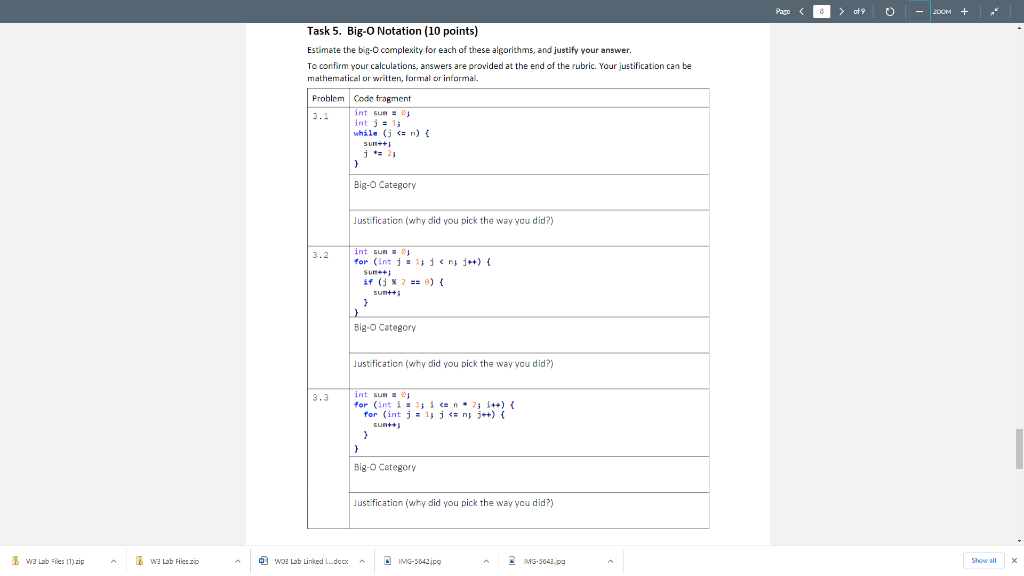Solved > of 9 - 200M + Task 5. Big-O Notation (10 points) | Chegg.com