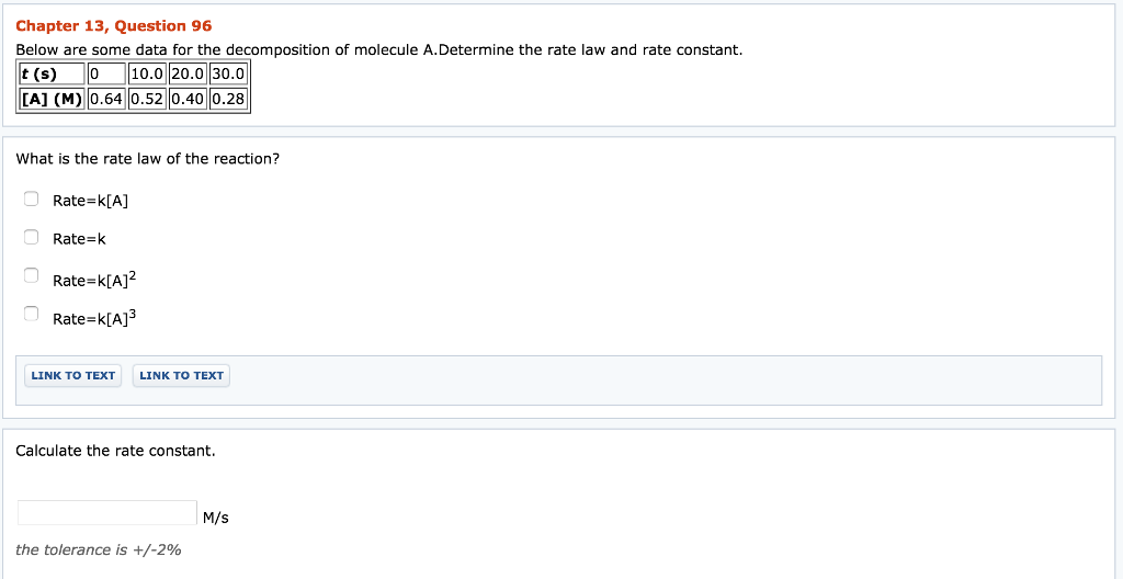 Solved Chapter 13, Question 96 Below are some data for the | Chegg.com