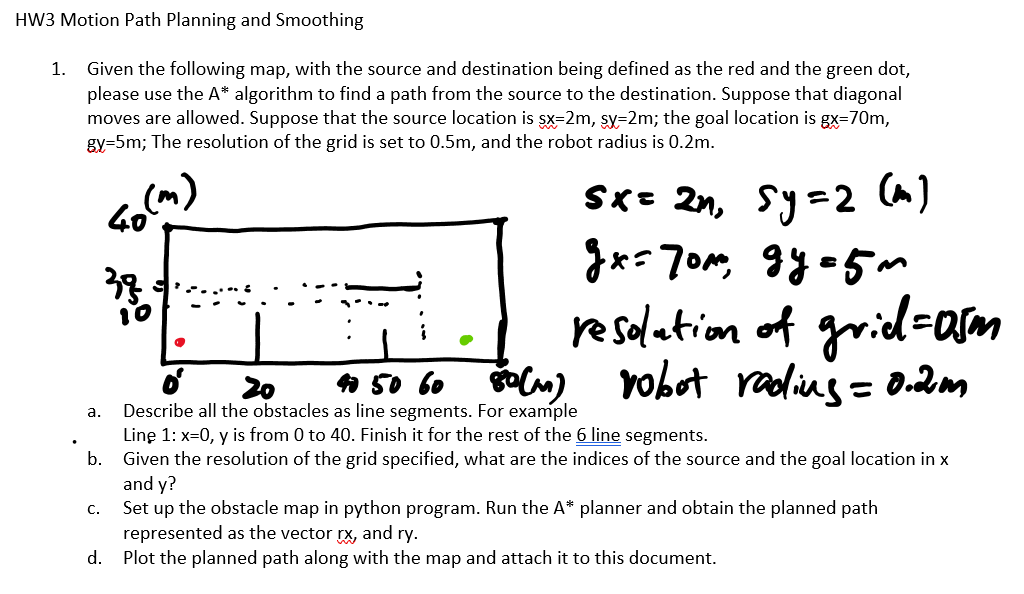 13 Motion Path Planning and Smoothing 1. Given the | Chegg.com