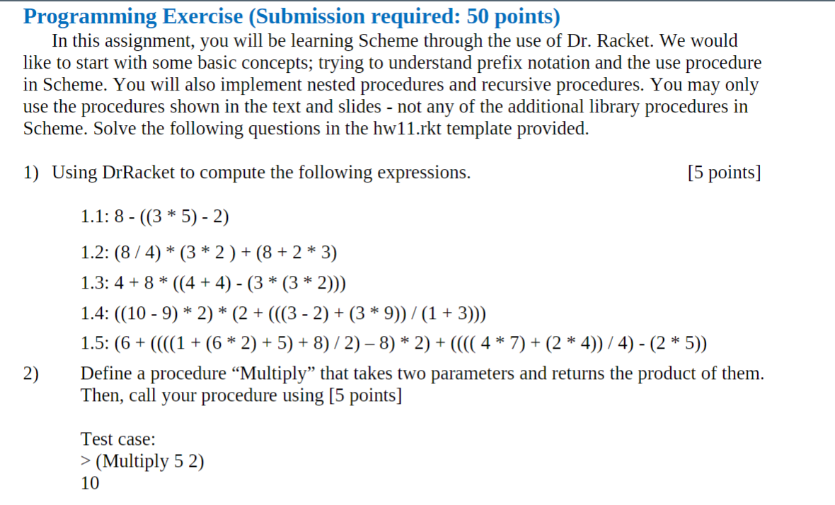 Programming Exercise (Submission required: 50 points) | Chegg.com