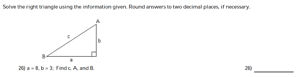 Solved Solve the right triangle using the information given. | Chegg.com