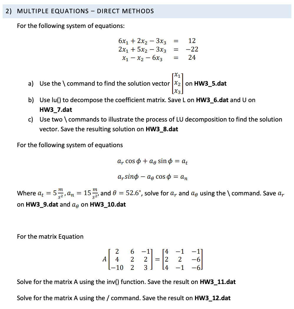 Solved Help solving the system of equations (matlab)? Can | Chegg.com
