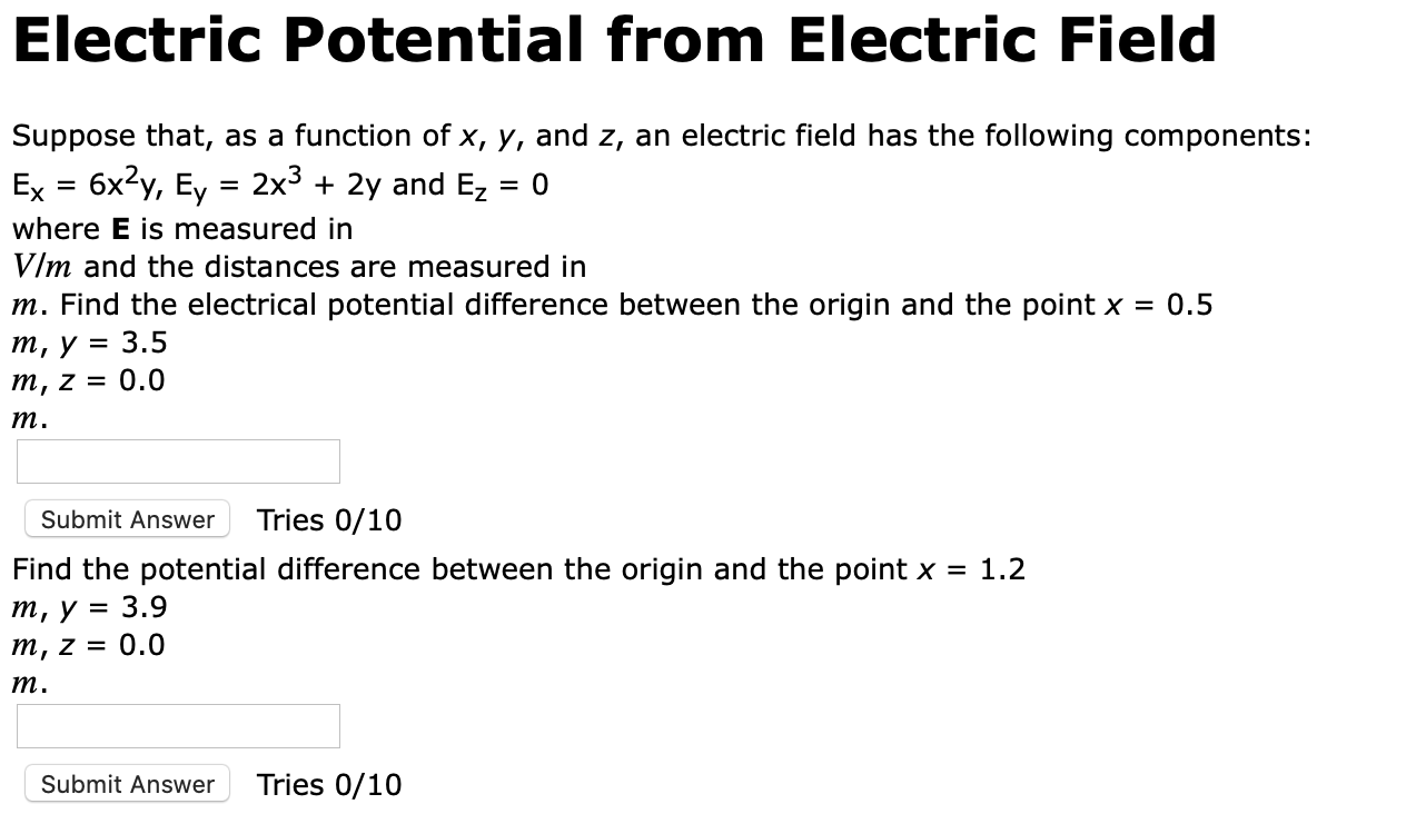 Solved Electric Potential From Electric Field = = Suppose | Chegg.com