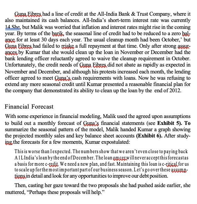 Guna fibres had a line of credit at the all-india bank & trust company, where it also maintained its cash balances. all-india